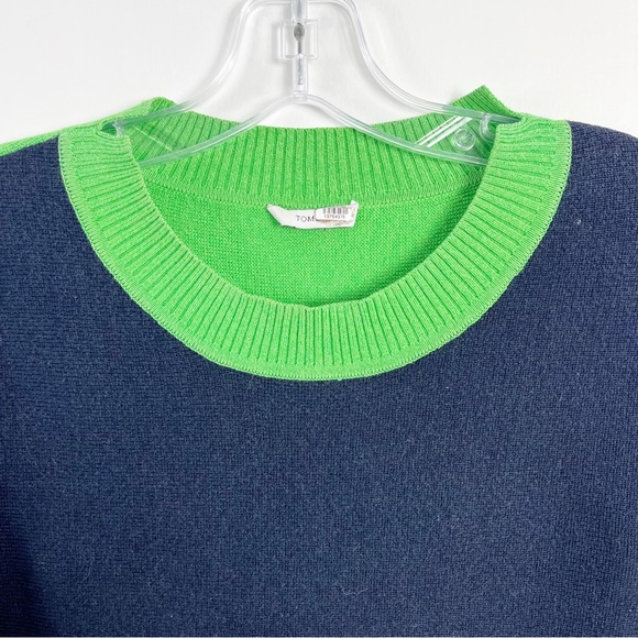 Tome Three Tone Merino Wool Blend Colorblock Sweater Size Small Navy Gray Lime - Picture 3 of 7
